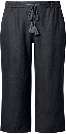Ulla Popken Cool Linen Elastic Waist Capri Pants Black - Jeans & Broeken in Grote Maten – Plus Size - 