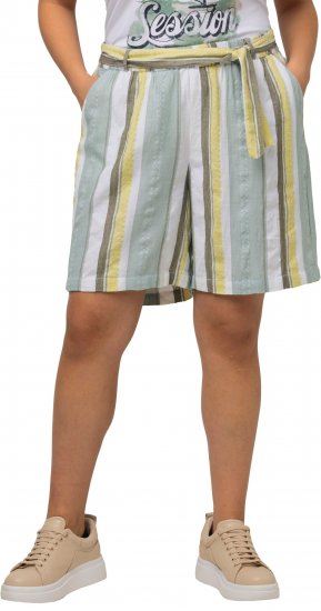 Ulla Popken Striped Wide Leg Elastic Waistband Shorts White - Jeans & Broeken in Grote Maten – Plus Size - 