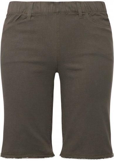 Ulla Popken Frayed Hemline Elastic Waistband Bermuda Shorts Loden Green - Jeans & Broeken in Grote Maten – Plus Size - 