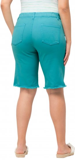 Ulla Popken Frayed Hemline Elastic Waistband Bermuda Shorts Bright Turquoise - Jeans & Broeken in Grote Maten – Plus Size - 