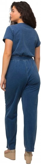 Ulla Popken Wrap Look Short Sleeve Denim Jumpsuit Blue - Jeans & Broeken in Grote Maten – Plus Size - 