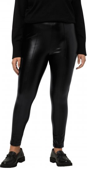 Ulla Popken Faux Leather Leggings Black - Jeans & Broeken in Grote Maten – Plus Size - 