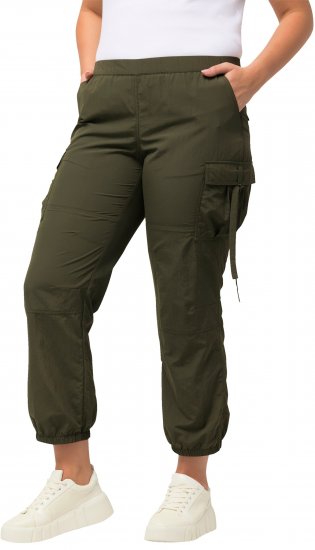 Ulla Popken Elastic Waist Cargo Pants Olives Grey - Jeans & Broeken in Grote Maten – Plus Size - 