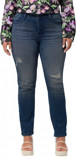 Ulla Popken Sammy Destroy 5 Pocket Jeans Blue Denim - Jeans & Broeken in Grote Maten – Plus Size - 