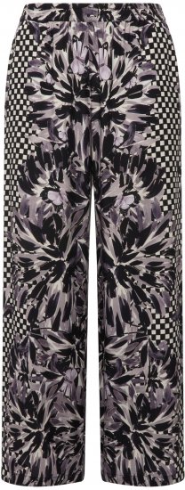 Ulla Popken Checkered Floral Elastic Waist Palazzo Paints Black - Jeans & Broeken in Grote Maten – Plus Size - 