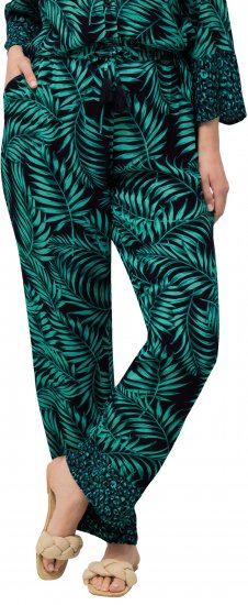Ulla Popken Palm Leaf Print Elastic Waist Pants Navy - Jeans & Broeken in Grote Maten – Plus Size - 