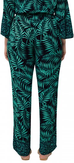 Ulla Popken Palm Leaf Print Elastic Waist Pants Navy - Jeans & Broeken in Grote Maten – Plus Size - 