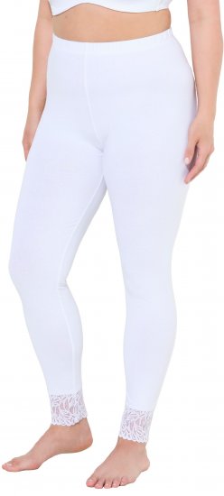 Ulla Popken Lace Trim Leggings White - Jeans & Broeken in Grote Maten – Plus Size - 