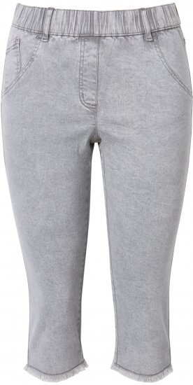 Ulla Popken Denim Fringed Hem Capris Grey - Jeans & Broeken in Grote Maten – Plus Size - 