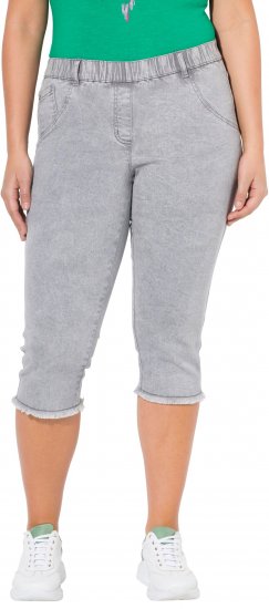 Ulla Popken Denim Fringed Hem Capris Grey - Jeans & Broeken in Grote Maten – Plus Size - 