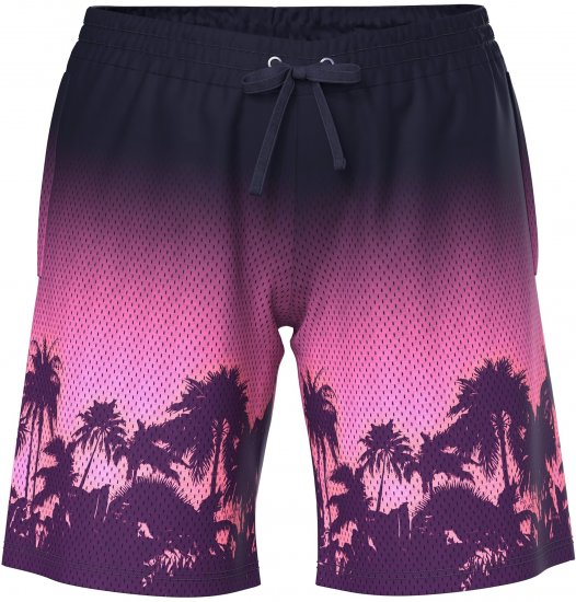 Ulla Popken Active Wide Leg Elastic Waist Palm Tree Pattern Mesh Shorts Black - Jeans & Broeken in Grote Maten – Plus Size - 