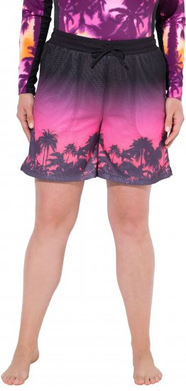 Ulla Popken Active Wide Leg Elastic Waist Palm Tree Pattern Mesh Shorts Black - Jeans & Broeken in Grote Maten – Plus Size - 