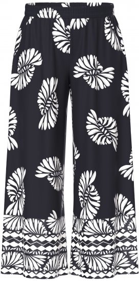 Ulla Popken Fossil Print Elastic Waist Palazzo Pants Black - Jeans & Broeken in Grote Maten – Plus Size - 