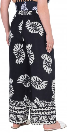 Ulla Popken Fossil Print Elastic Waist Palazzo Pants Black - Jeans & Broeken in Grote Maten – Plus Size - 