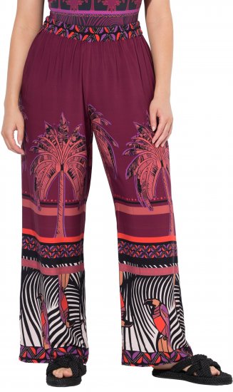 Ulla Popken Mixed Palm Print Elastic Waist Palazzo Pants Red - Jeans & Broeken in Grote Maten – Plus Size - 