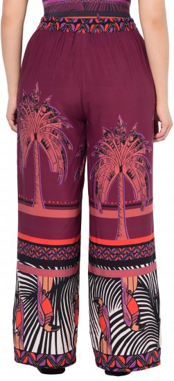 Ulla Popken Mixed Palm Print Elastic Waist Palazzo Pants Red - Jeans & Broeken in Grote Maten – Plus Size - 