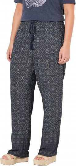 Ulla Popken Geometric Print Elastic Waist Pants Navy - Jeans & Broeken in Grote Maten – Plus Size - 