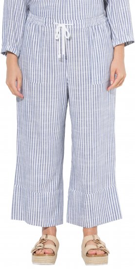 Ulla Popken Coastal Stripe Linen Blend Elastic Waist Culottes Blue - Jeans & Broeken in Grote Maten – Plus Size - 