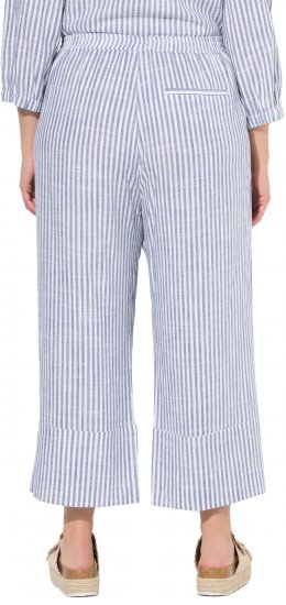 Ulla Popken Coastal Stripe Linen Blend Elastic Waist Culottes Blue - Jeans & Broeken in Grote Maten – Plus Size - 