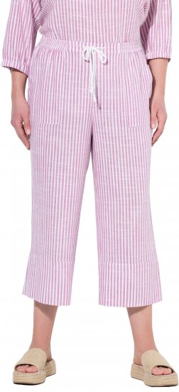 Ulla Popken Coastal Stripe Linen Blend Elastic Waist Culottes Purple - Jeans & Broeken in Grote Maten – Plus Size - 