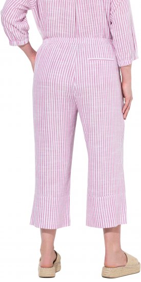 Ulla Popken Coastal Stripe Linen Blend Elastic Waist Culottes Purple - Jeans & Broeken in Grote Maten – Plus Size - 