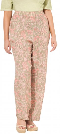 Ulla Popken Safari Print Elastic Waist Pants Green - Jeans & Broeken in Grote Maten – Plus Size - 