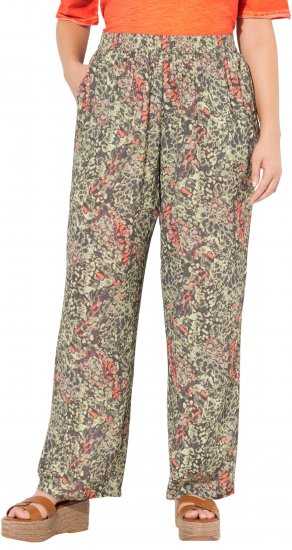 Ulla Popken Crocodile Print Elastic Waist Pants Olive Grey - Jeans & Broeken in Grote Maten – Plus Size - 