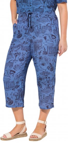 Ulla Popken Italy Print Elastic Waist Culottes Blue - Jeans & Broeken in Grote Maten – Plus Size - 
