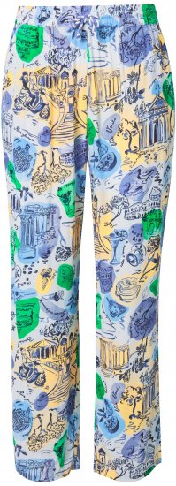 Ulla Popken Italy Print Elastic Waist Pants White - Jeans & Broeken in Grote Maten – Plus Size - 