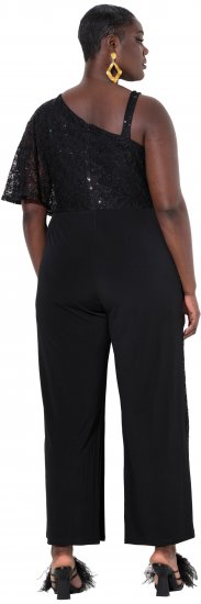 Ulla Popken Asymmetric Lace Panel Jumpsuit Black - Jeans & Broeken in Grote Maten – Plus Size - 