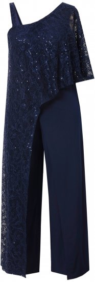 Ulla Popken Asymmetric Lace Panel Jumpsuit Navy - Jeans & Broeken in Grote Maten – Plus Size - 