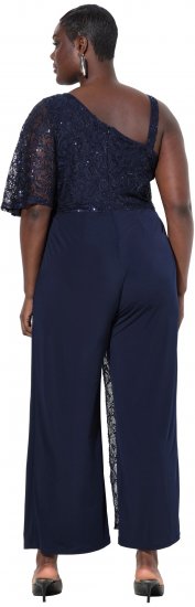 Ulla Popken Asymmetric Lace Panel Jumpsuit Navy - Jeans & Broeken in Grote Maten – Plus Size - 