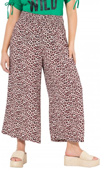 Ulla Popken Rose Wide Leg Elastic Waist Leopard Pattern Culottes White - Jeans & Broeken in Grote Maten – Plus Size - 