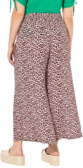 Ulla Popken Rose Wide Leg Elastic Waist Leopard Pattern Culottes White - Jeans & Broeken in Grote Maten – Plus Size - 