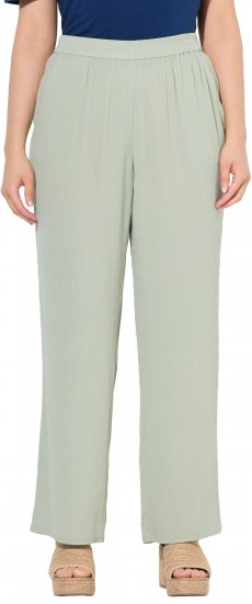 Ulla Popken Elastic Waist Crepe Pants Light Moss Green - Jeans & Broeken in Grote Maten – Plus Size - 