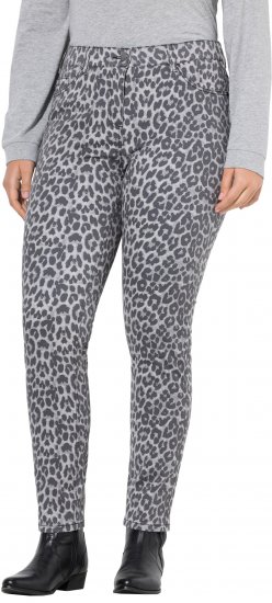 Ulla Popken Slim Leg Leopard Print Stretch Fit Jeans Bright Grey - Jeans & Broeken in Grote Maten – Plus Size - 