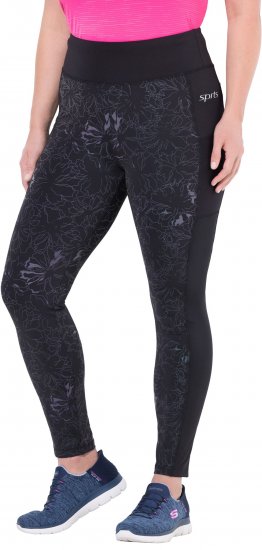 Ulla Popken Quick Drying Flower Print Leggings Black - Jeans & Broeken in Grote Maten – Plus Size - 