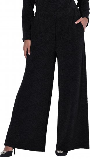 Ulla Popken Wide Leg Elastic Waist Glitter Pants Black - Jeans & Broeken in Grote Maten – Plus Size - 