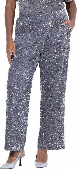 Ulla Popken Sequined Velvet Comfort Waist Pants Grey - Jeans & Broeken in Grote Maten – Plus Size - 