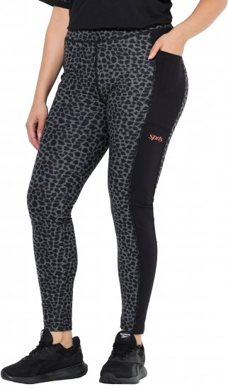 Ulla Popken Quick Drying Leopard Print Sport Leggings Black - Jeans & Broeken in Grote Maten – Plus Size - 