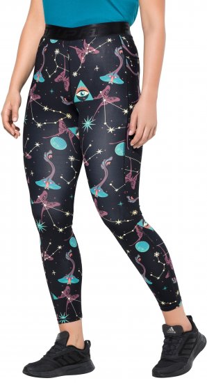 Ulla Popken Quick Drying Celestial Print Sport Leggings Black - Jeans & Broeken in Grote Maten – Plus Size - 