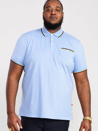 D555 Talbot Pique with Jacquard Collar Polo Shirt Blue - Polo shirts - Grote Maten Poloshirts Heren