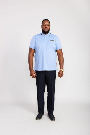 D555 Talbot Pique with Jacquard Collar Polo Shirt Blue - Polo shirts - Grote Maten Poloshirts Heren