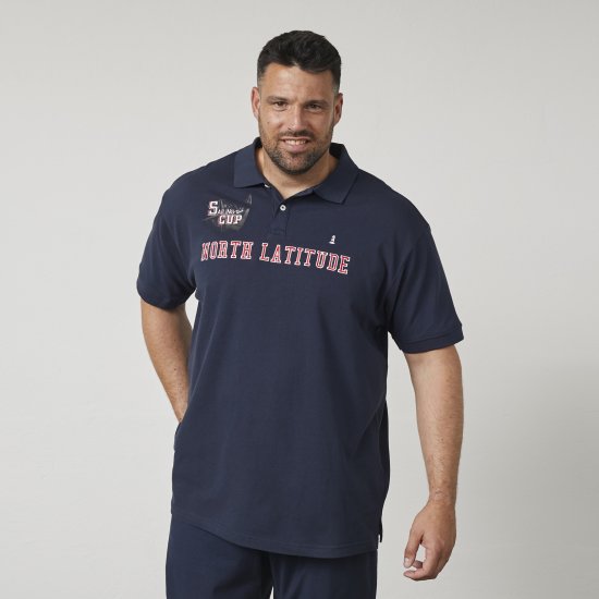 North Latitude 61131 Piqué Poloshirt met Contrasterende Mouwen en Borduursel Marineblauw - Polo shirts - Grote Maten Poloshirts Heren