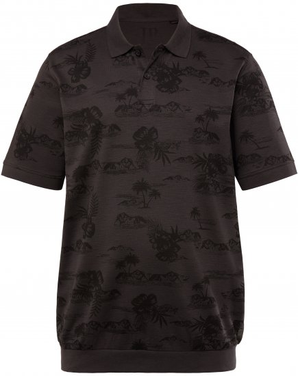 JP1880 Pique with All-over Print Polo Shirt TALL Black - TALL polo's - TALL poloshirts met extra lengte