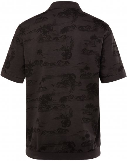 JP1880 Pique with All-over Print Polo Shirt TALL Black - TALL polo's - TALL poloshirts met extra lengte