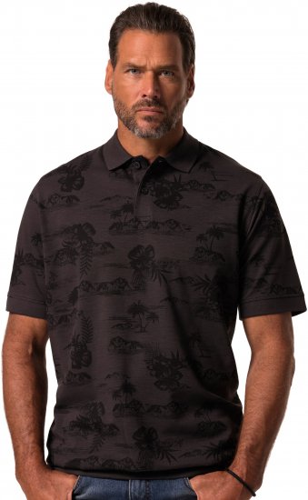 JP1880 Pique with All-over Print Polo Shirt TALL Black - TALL polo's - TALL poloshirts met extra lengte