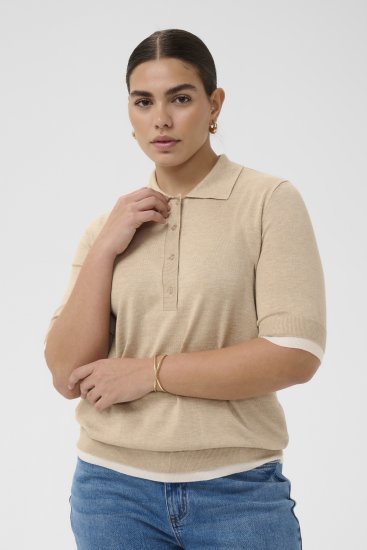 Kaffe Curve Lizzy Contrast Knitted Polo Feather Grey Melange - Poloshirts - 