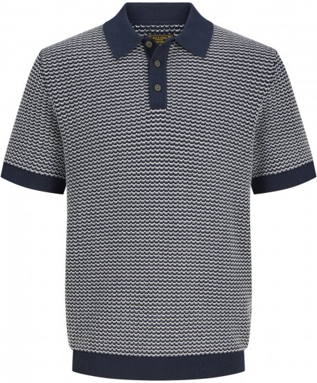Jack & Jones Blukingsley Knitted Short Sleeve Polo Navy - Overhemden - Overhemden Grote Maten Heren