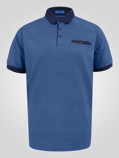 D555 Murray Printed Jacquard Collar & Cuff Short Sleeve Polo Blue - Polo shirts - Grote Maten Poloshirts Heren